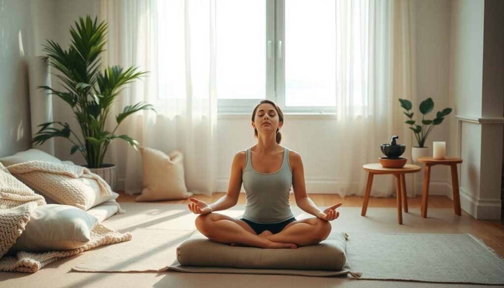 deep breathing to reduce stress calm space setup