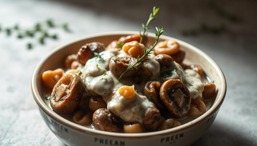 savory meatless mushroom stroganoff