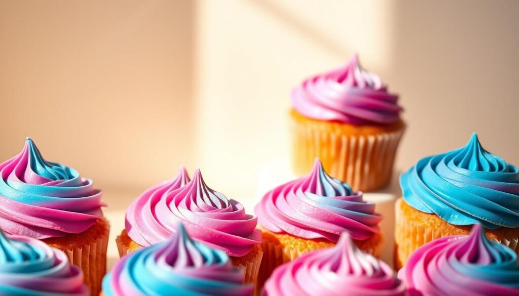 vegan bakery cupcakes with colorful frosting