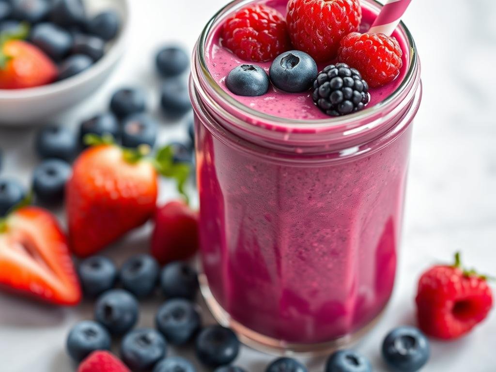 Berry Blast Protein Smoothie with mixed berries and Greek yogurt for busy mornings