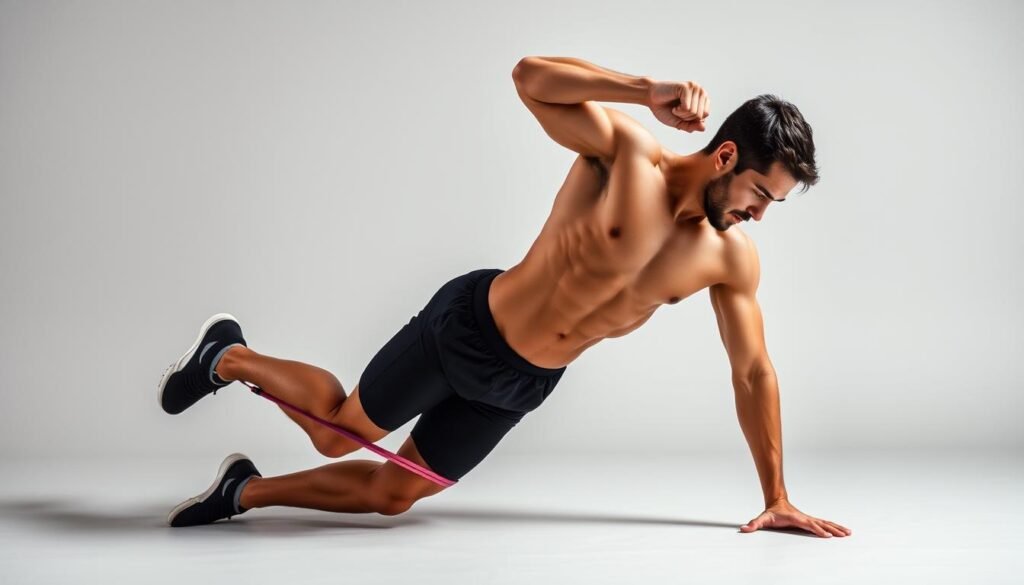 Demonstration of resistance band tricep kickback for arm toning