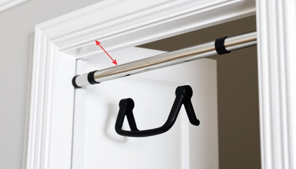 Doorway pull-up bar with multiple grip positions installed in a doorframe