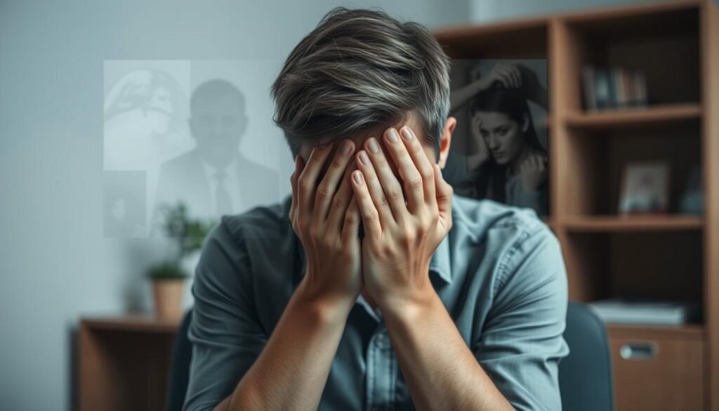 Person experiencing flashback symptoms of post-traumatic stress disorder