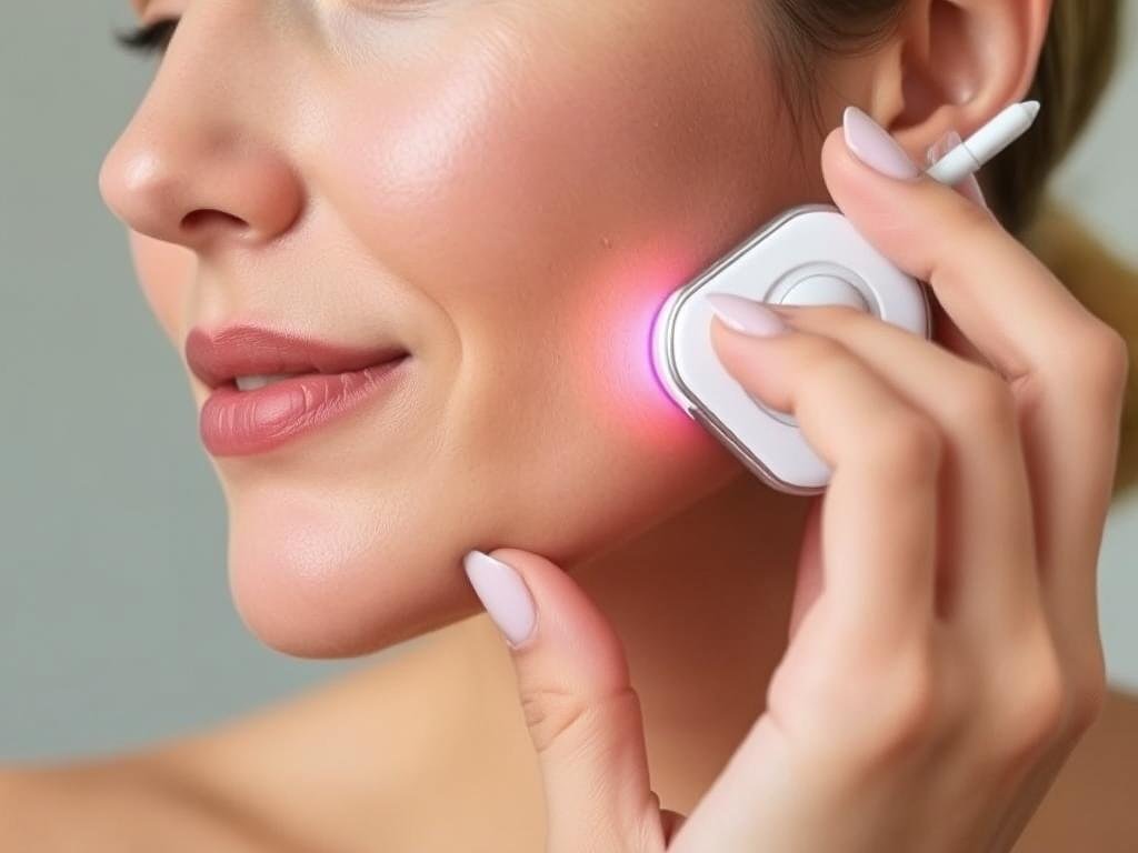 Trophy Skin BrightenMD 4-In-1 Portable Microcurrent Facial Device in use
