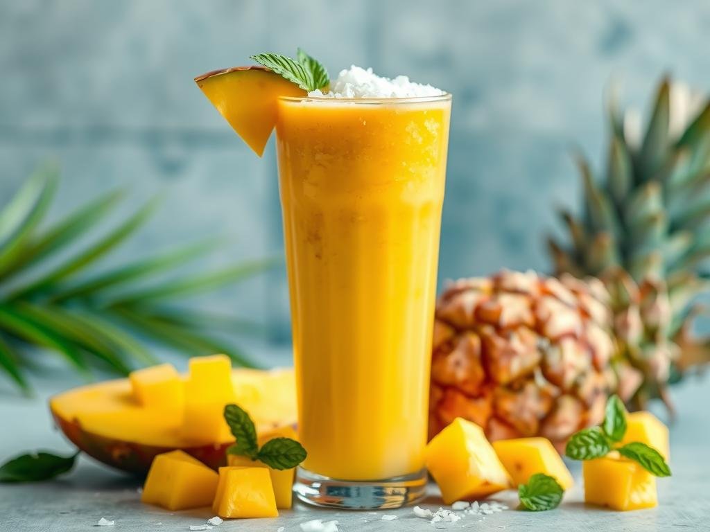 Tropical Dream Smoothie with mango, pineapple and coconut for busy mornings