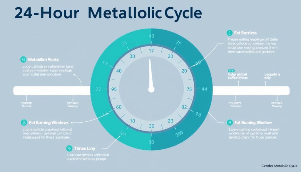 24-Hour Metabolic Cycle infographic showing how coffee affects metabolism throughout the day