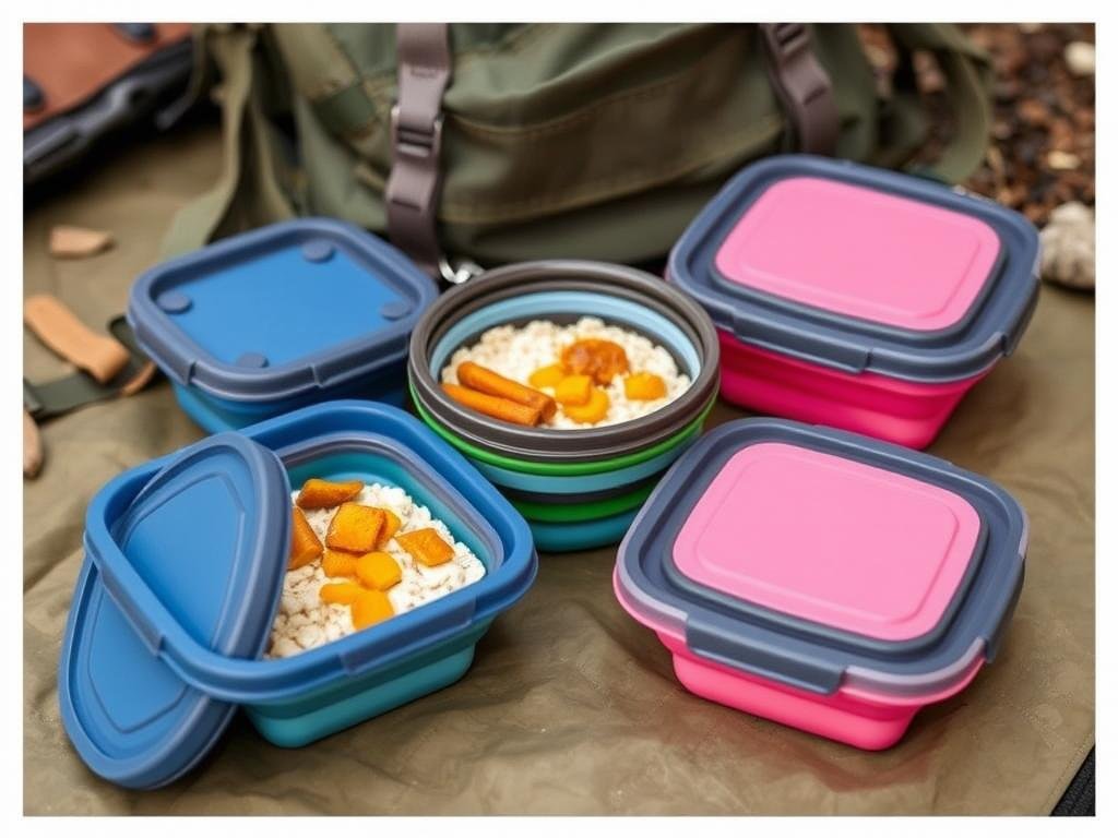 Collapsible silicone food containers perfect for storing overnight oats during camping trips