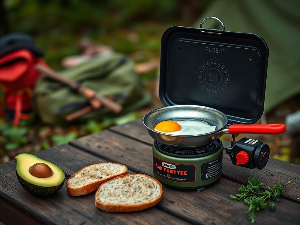 Compact camping stove perfect for preparing fresh hormone-balancing breakfasts outdoors