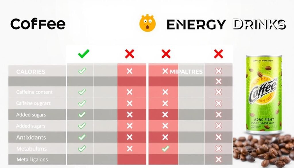 Comparison chart showing coffee vs energy drinks for metabolism support