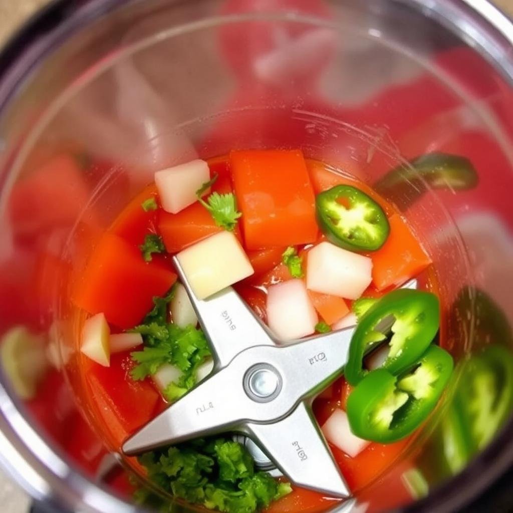 Homemade salsa being prepared in Magic Bullet Blender