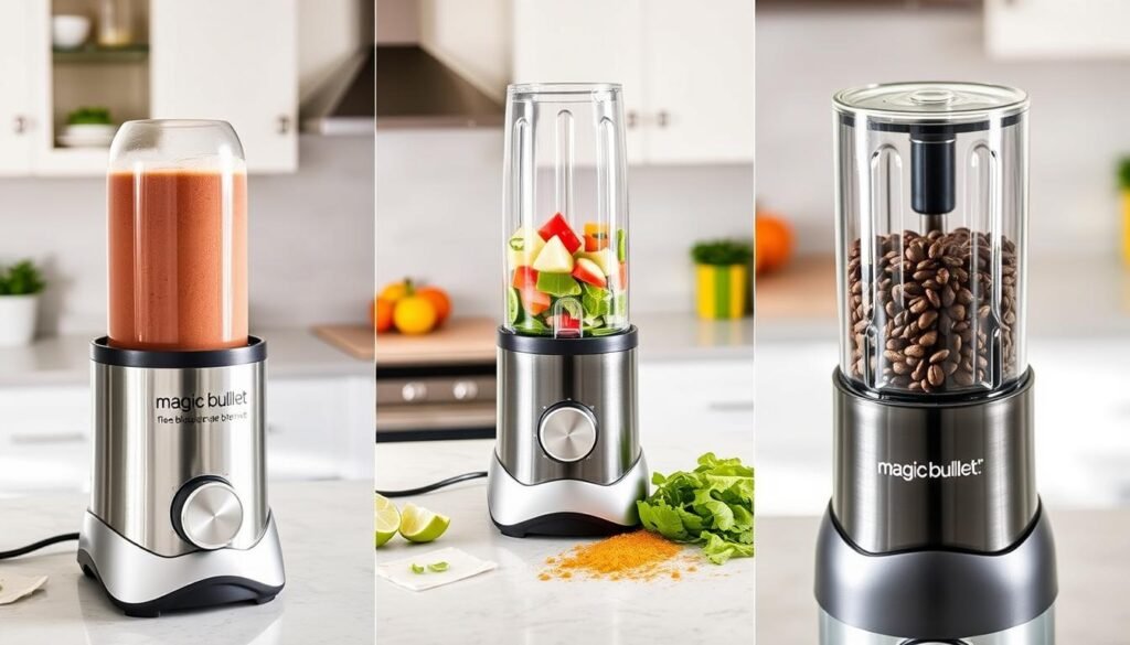Magic Bullet Blender being used to prepare various recipes in kitchen setting