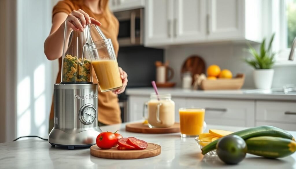 Magic Bullet Blender in use in modern kitchen setting