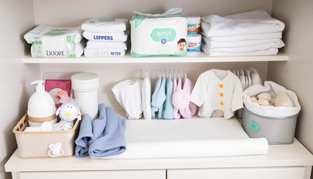 Organized baby care station with essential supplies