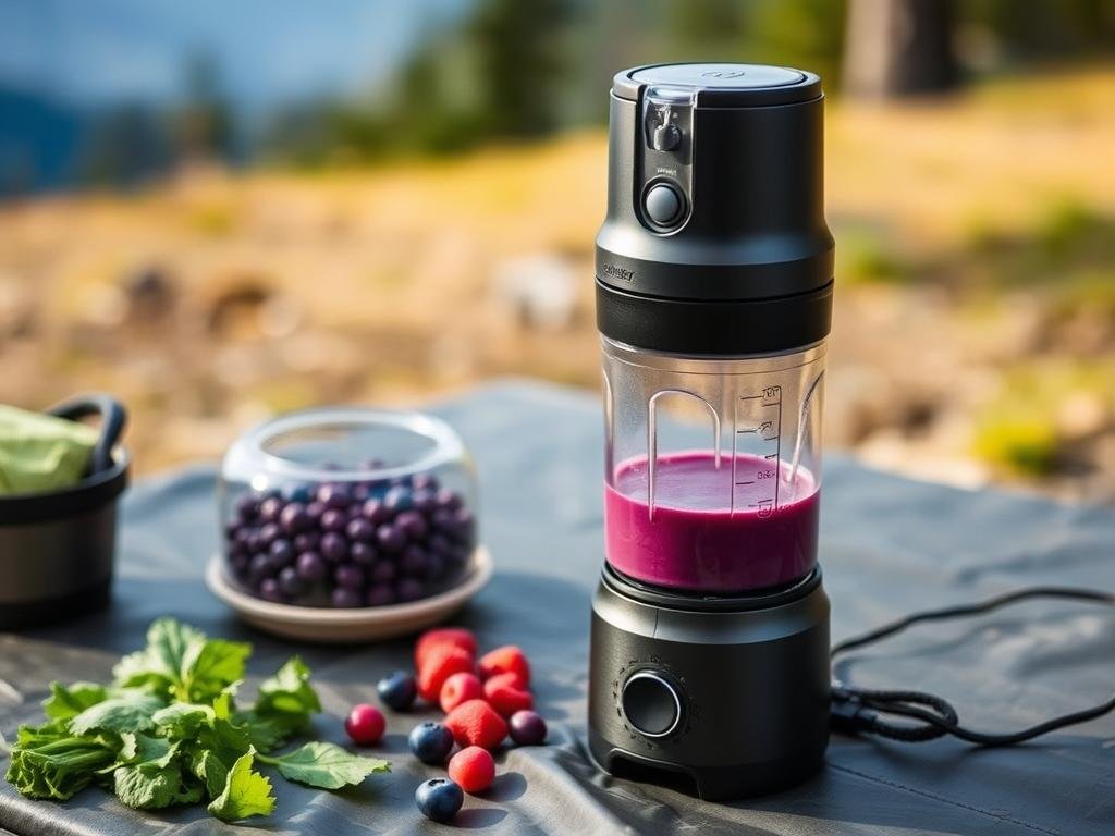 Portable USB-rechargeable blender perfect for making hormone-balancing smoothies while camping or traveling