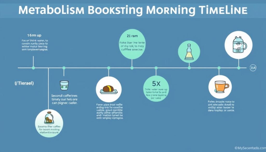 Timeline graphic showing optimal metabolism-boosting morning routine