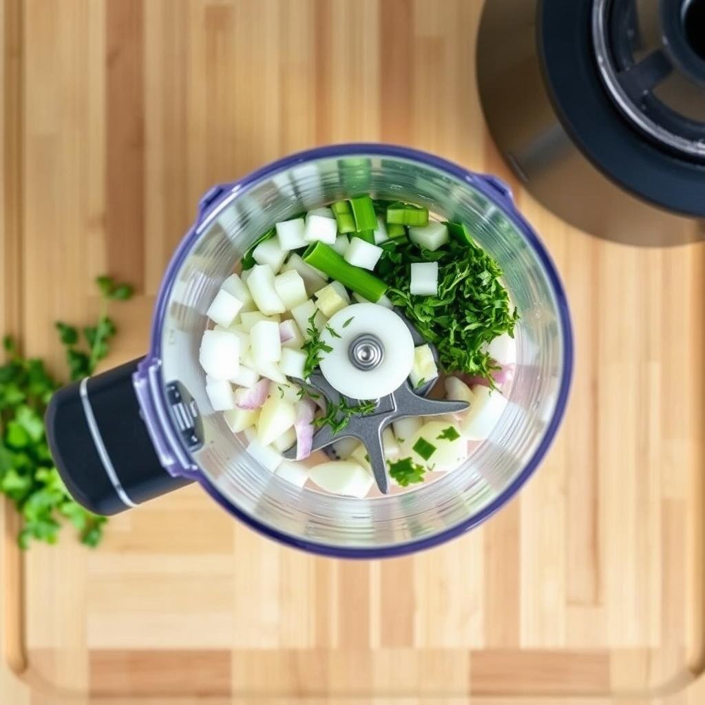 Vegetables being chopped in Magic Bullet Blender