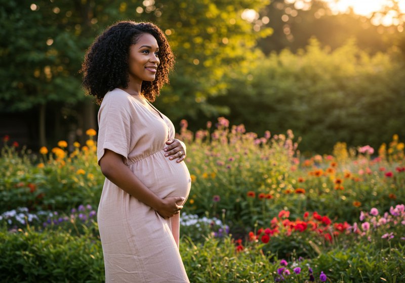 A photo of a pregnat female walking in her first trimester