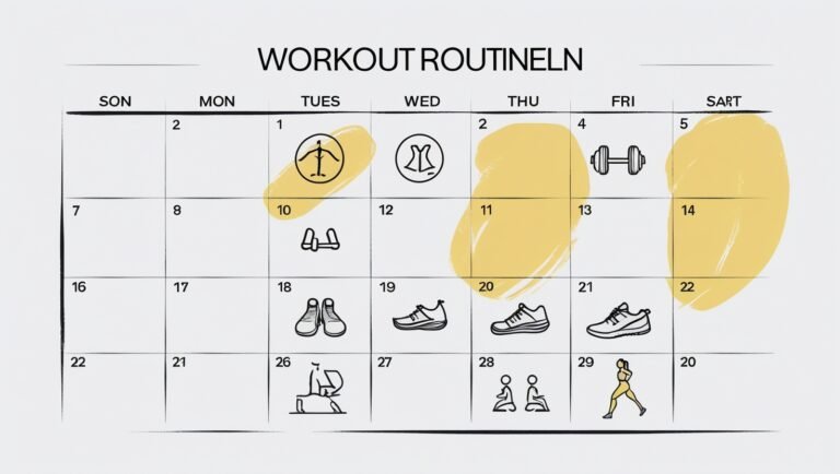 Beginner workout routine calendar for 3 days per week.