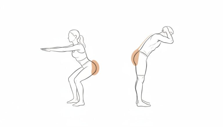 Beginner lower body strength moves: chair squat and hip hinge.