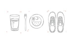 Beginner wellness journey essentials: movement, hydration, nutrition, sleep.