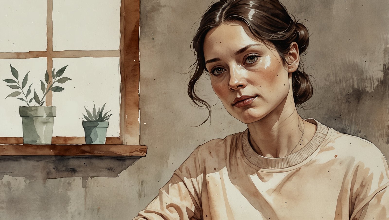 Wellness Fitness Tracker Notion: The Complete Beginner's Buying Guide 4 Watercolor portrait of a beginner reviewing weekly wellness progress at a sunlit desk